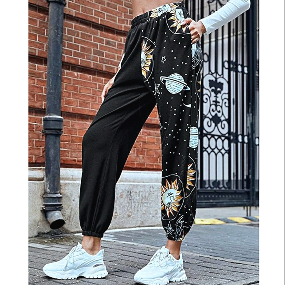 Boho Galaxy Print Elastic Waist Sweatpants